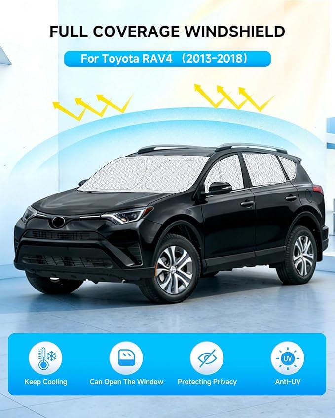 8pcs Thicken Full Car Window Shades for Toyota RAV4 2013-2018，Accessories, Reflective Windshield Sunshade Window Covers for Side Rear,UV Block and Blackout Privacy for Camping