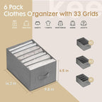 Criusia 6 Pack Large Clothes Organizer, Wardrobe Closet Organizer and Storage with Handles, Foldable Fabric Closet Organizers