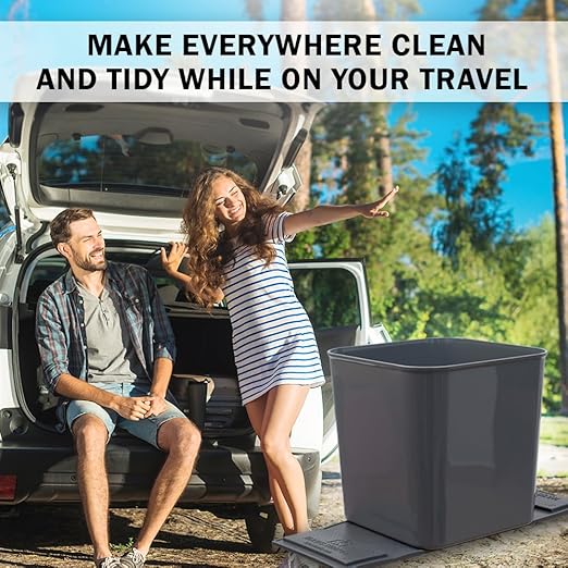 Car Trash Can 1.4 Gallon with Stability Flap & Magic Strips — No-Tip Leakproof Car Garbage Bin for Car Floor, Mats, Front or Back Seat, SUV, Truck, Van, Vehicle Interior Organizer (Gray)