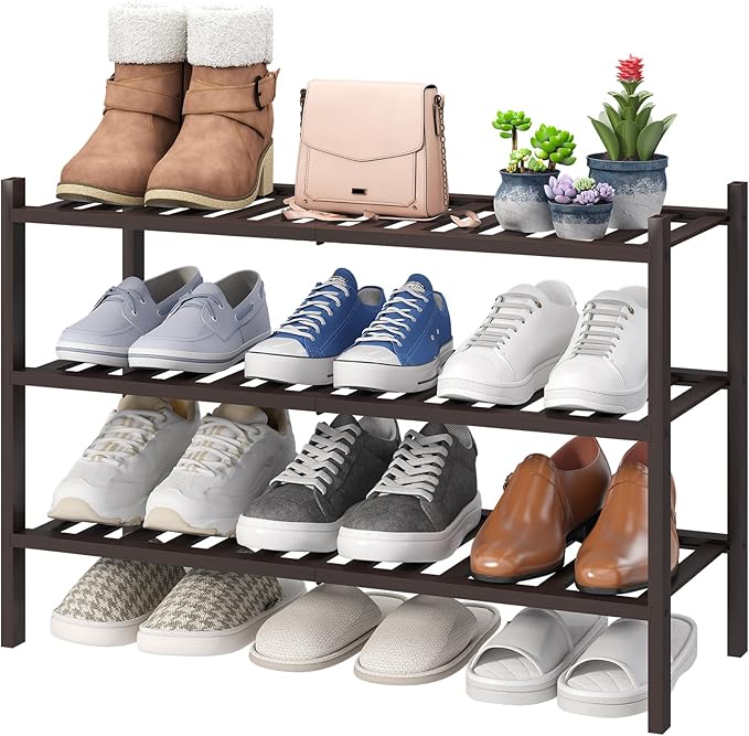viewcare Shoe Rack for Closet, 3-Tier Bamboo Wood Shoe Racks, Stackable | Beautiful | Natural | Functional | Sturdy, Bamboo S