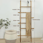 Taozun 67-Inch Wooden Blanket Ladder with Shelf for Living Room - 5-Tier Farmhouse Towels and Quilt Rack Decor - Leaning Wall
