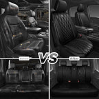 CAR PASS 5 Seats Piping Luxury Faux Leather Seat Covers Full Set, Anti-Slip Waterproof Seat Covers Compatible with Front Armr