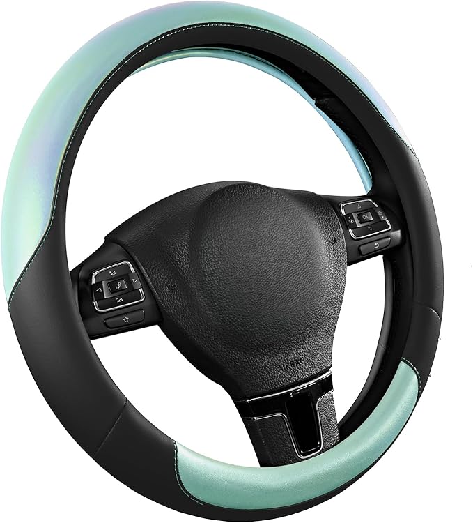 Road Comforts Steering Wheel Cover – Breathable Leather Steering Wheel Cover, Anti-Slip Grip, Universal Fit 14.5” to 15”, Hea
