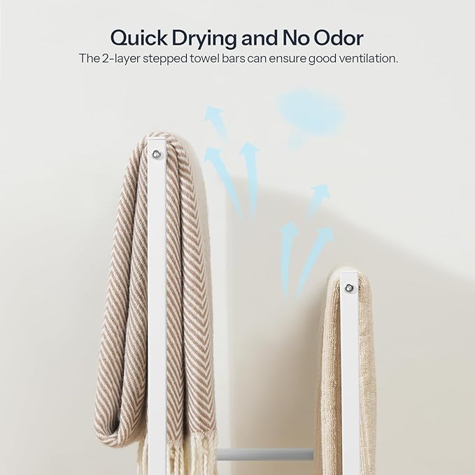 HOOBRO Free Standing Towel Rack for Bathroom, 2 Tier Blanket Rack, 16.5" L x 9.4" W x 31.5" H, Blanket Holder, Drying and Dis