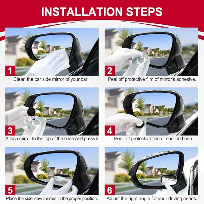 LivTee Blind Spot Mirror, Rectangle Shaped HD Glass Frameless Convex Rear View Mirror with wide angle Adjustable Stick for Cars SUV and Trucks, Pack of 2