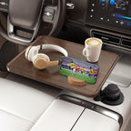 Car Tray Table & Car Laptop Desk with 360° Rotation & Phone Holder - Wooden Cup Holder Table, Car Laptop Mount & Food Tray Compatible with Tesla Model Y/3/S and Most Vehicles