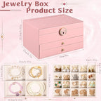 3 Layer Jewelry Boxes Large Jewelry Holder Organizer Case with 2 Jewelry Organizer Drawer PU Necklace Organizer Lockable Upgr