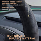 PINCTROT Nappa Leather Steering Wheel Cover for Tesla Model Y/3 Highland/Juniper, D Shaped 14 Inch Small Sized with Breathabl