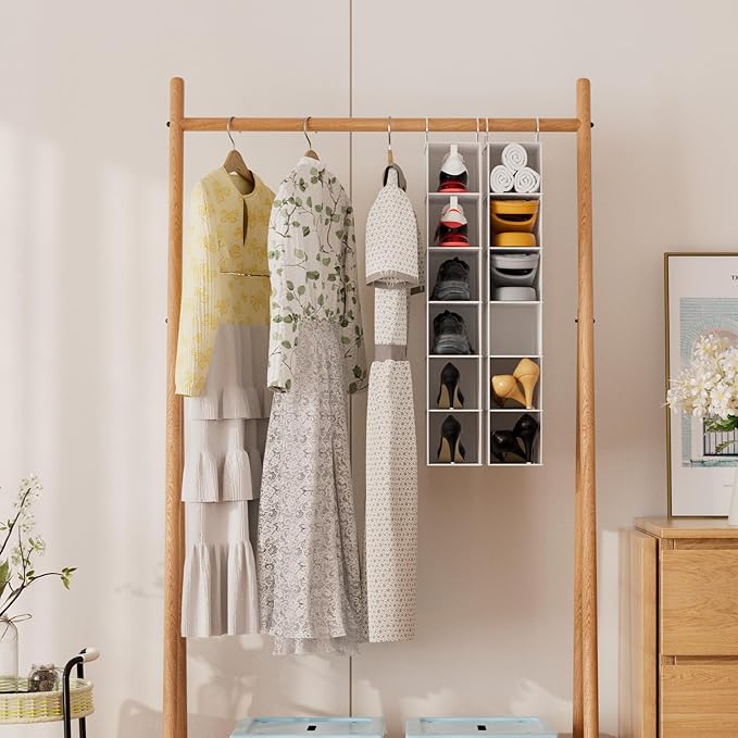 VERONLY Hanging Shoe Shelves - 6 Section,Closet Organizer Set of 2 with Woven Bamboo Shelves,Slim 5.5” Wide Design for Space-