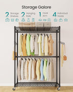 SONGMICS Heavy-Duty Rolling Clothes Rack, Garment Rack, Portable Closet on Wheels, with Adjustable Mesh Shelves and Hanging R