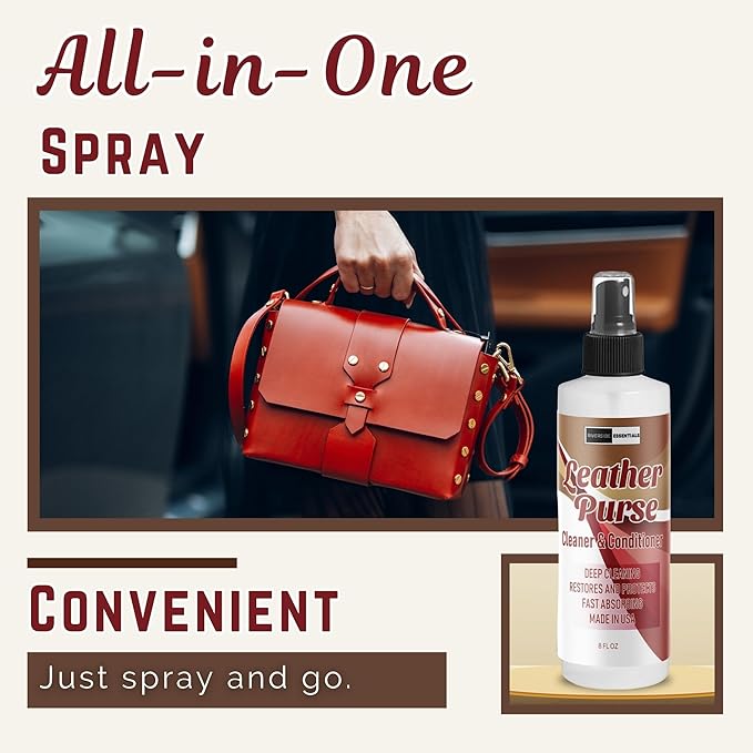 8oz Leather Purse Cleaner & Conditioner – 3-in-1 Spray for Handbags, Designer Bags & Luxury Purses – Deodorizes, Cleans, Cond
