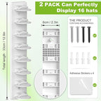 Haiou Hat Rack Hat Organizer for Baseball Caps Wall Mounted Hat Hanger Strong Adhesive Hat Hooks Hold up to 16 Hats for Home 