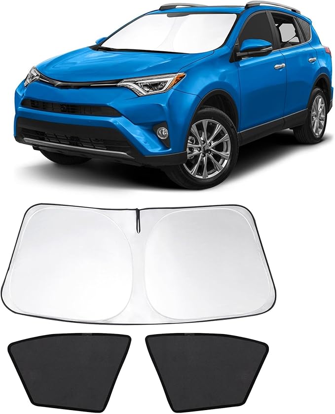 3PCS Car Window Shades Front Windshield Sun Shade Foldable Window Shade Custom Fit for 2013-2018 Toyota RAV4 Accessories Car Shades for Front Windows Anti-UV Rays Block Heat