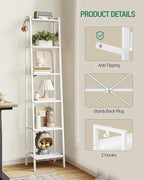 Hzuaneri Ladder Shelf, Bookshelf Bookcase, Freestanding Corner Storage Shelve with 2 Hooks for Home Office, Living Room, Kitc