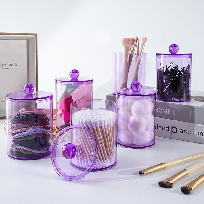 XIPENGKEJI 6 Pack Qtip Holder,Canister Apothecary Jar Set, Bathroom Jars with Lids Set for Cotton Swabs, Balls, Pads, Floss P