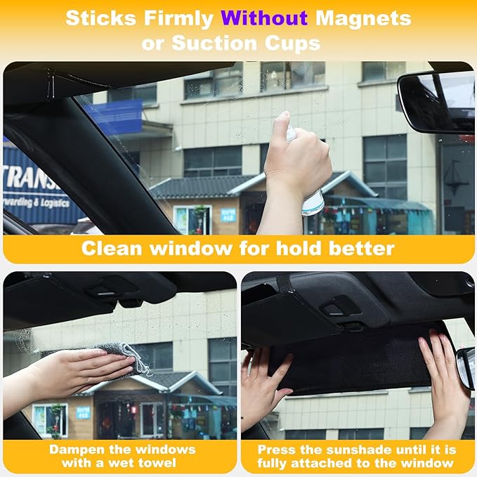 XCBYT Square Car Window Shades for Windshield & Side Windows, 2-Pack Static Cling Glare Blocker, Removable Tint, Long Size for Wider Coverage, Semi-Transparent with Strong Hold (15.75" x 7.09")