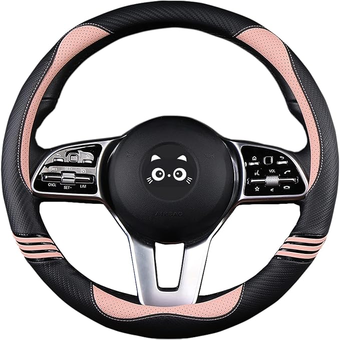 Iwantit® Steering Wheel Covers with Carbon Fiber, Universal Fit 14.5-15 inches for Cars,SUV (Romantic Pink)