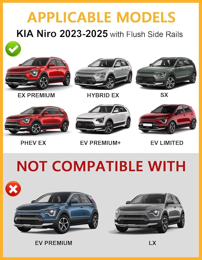 Tuyoung 220lbs Lockable Roof Rack Cross Bars Compatible with Kia NIRO 2023 2024 2025 2026 with Flush Side Rails, Heavy Duty Aluminum Anti Theft Black Roof Rails Crossbars Rooftop Cargo Carrier Luggage
