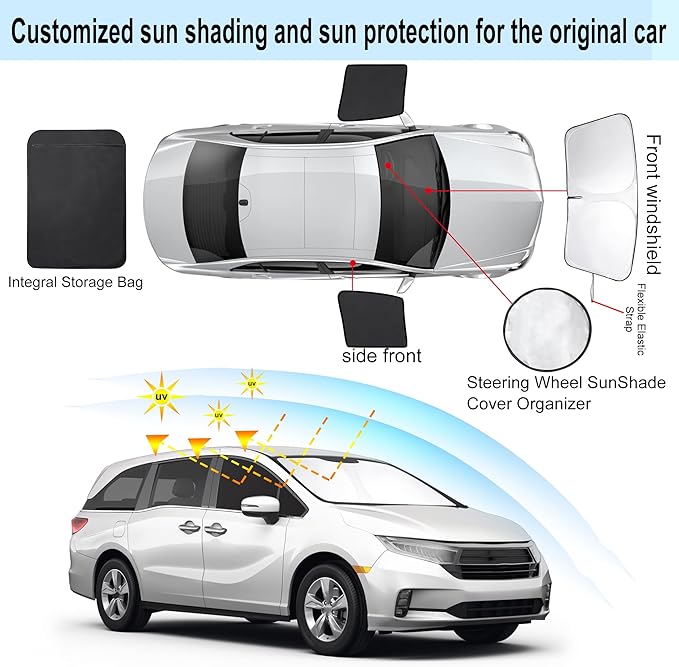 3PCS Car Window Shades Front Windshield Sun Shade Foldable Window Shade Custom Fit for Toyota Highlander 2020-2024 Accessories Car Shades for Front Windows Anti-UV Rays Block Heat