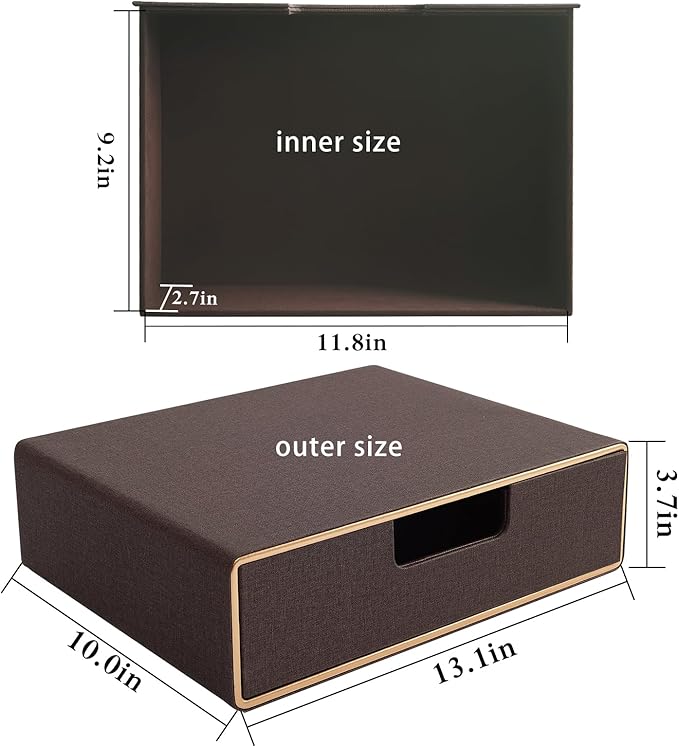 Stackable Organizer Drawer Classic Brown Pu Leather Handmade,Organize Home Office Desk Accessories and Sort Letter-Size Paper