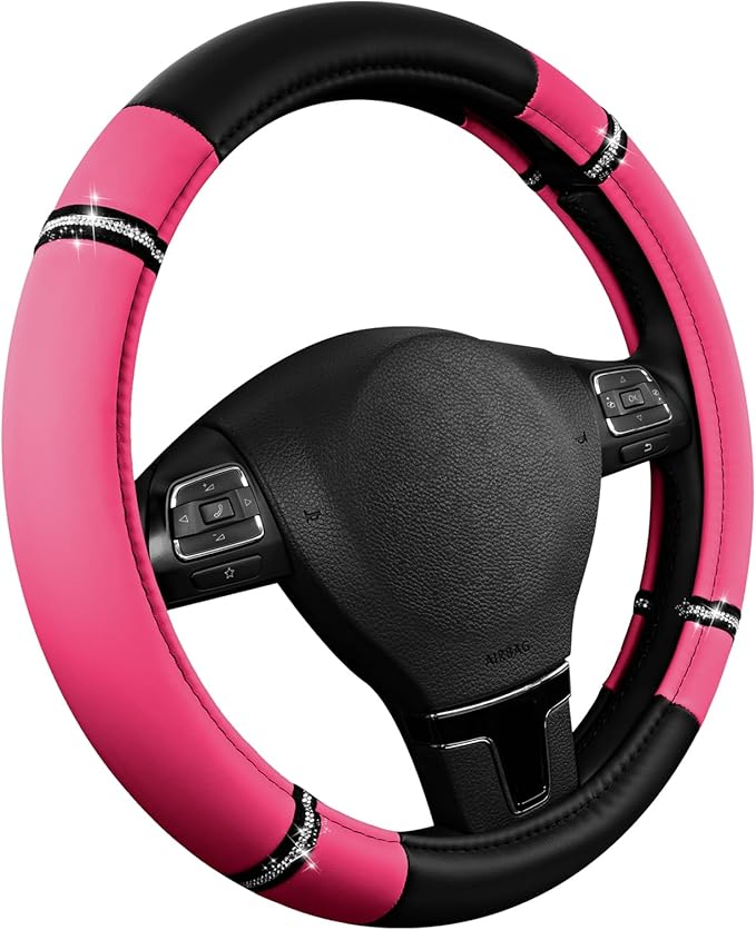 Road Comfort Leather Steering Wheel Cover – Premium Anti-Slip Car Steering Wheel Grip Cover – Universal Fit for 14.5”–15.5” C