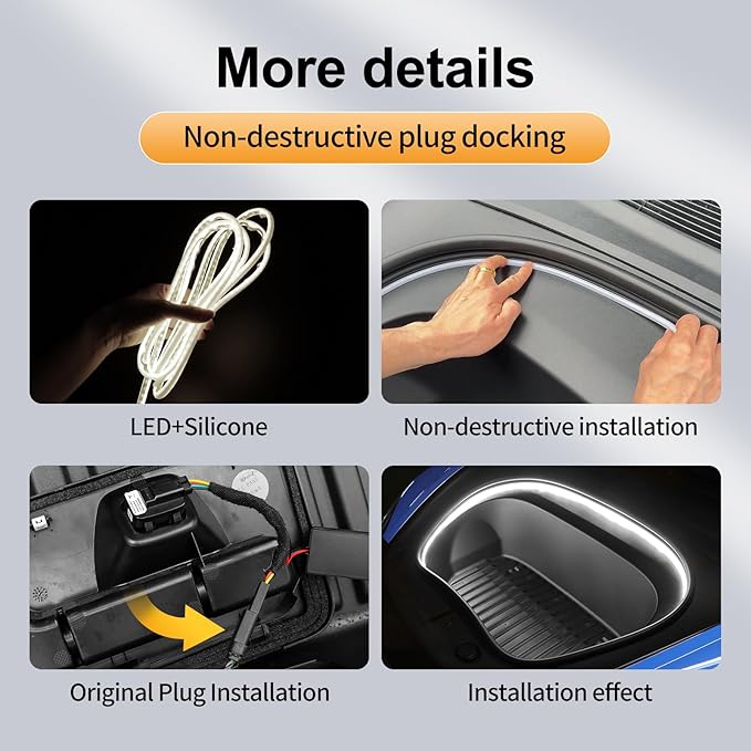 Frunk LED Light Strip for Tesla Model 3 2024 2025 2026 - Waterproof & Easy Installation Interior Lighting Bar with Flexible Silicone, Frunk Ambient Lighting Accessories (DC 15V, Cool White)
