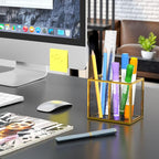 NIUBEE Gold Acrylic Pen Holder for Desk, Clear Pencil Cup Organizer Makeup Brush Holder, Acrylic Desk Organizers and Accessor