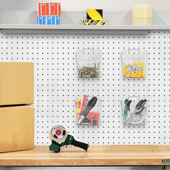 LIGHT DUST Clear Pegboard Cups with Hooks, 1/8" & 1/4" Peg Board Orangizer Accessories Aesthetic Decoration for Garage Workbe