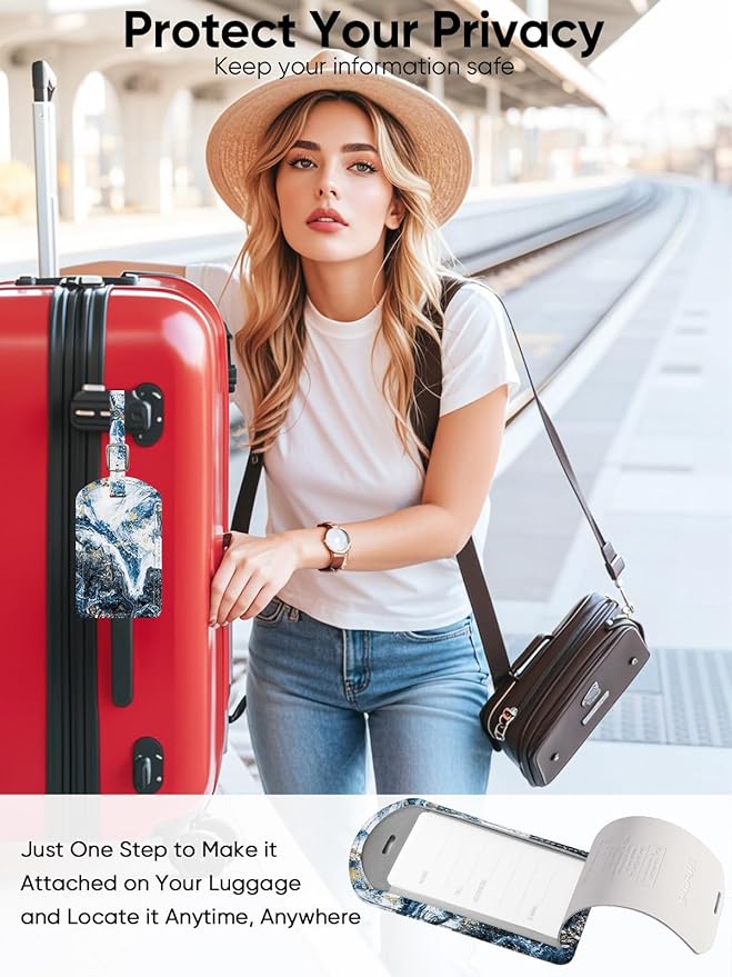 Luggage Tags Built-in Anti-Loss Tracker, Luxury Leather Luggage Tags for Suitcase, Travel Bags, Backpacks, Travel Organizer f