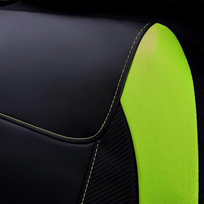 Flying Banner car seat Covers Protects Water Proof Faux Leather Carbon Fiber Fronts Fluorescence Green Black (Fluorescence Gr