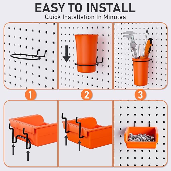 INCLY 330PCS Upgraded Pegboard Accessories Organizer Kit, Peg Board Hooks Assortment with Bins & Cups for Organizing Tools, F