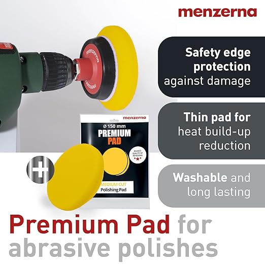 menzerna 3in1 Polishing Set – One-Step Polish (8oz) + Drill Machine Adapter + Medium Cut Pad | Polish Your Car with a Cordless Drill