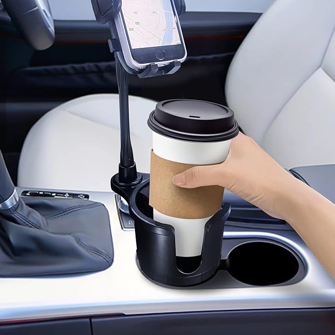 JINKEY Cup Holder Phone Mount, 360°Rotation Gooseneck Car Cup Holder Expander with Cell Phone Holder with Adjustable Base Pho