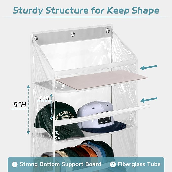 AOODA Clear Over the Door Hat Racks for Baseball Caps, Large Holds up to 72 Caps Hat Storage Organizer for Closet Wall, Deep 