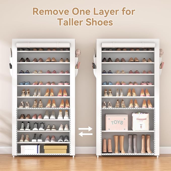 ROJASOP Shoe Rack with Covers 10 Tier Large Shoe Organizer Tall Shoe Closet Storage for 50-55 Pairs Shoe and Boot, Free Stand