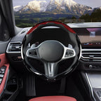 Car Steering Wheel Cover Set Bright Carbon Fiber Wrap Non-Slip 3pcs Steering Wheel Accessories 14.5-15 inch Universal (Red Black)