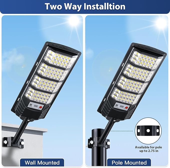 4 Pack Solar Street Lights Outdoor Waterproof, 6500K LED Motion Sensor Lights, Dusk to Dawn Solar Flood Lights with Remote,Parking Lot Light,Commercial Area Lighting for Outside