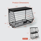 Goozii Black Kitchen Wall Hanging Storage Basket Set of 2, Rustic Stackable Kitchen Counter Fruit Organizer, Wire Baskets Con