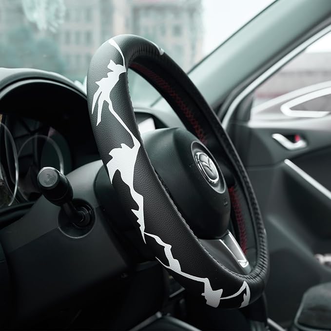 Mountains, Adventure, Outdoors, Camper, Hiking, Mountain Car Leather Steering Wheel Cover - 15-inch Universal Microfiber- Sof