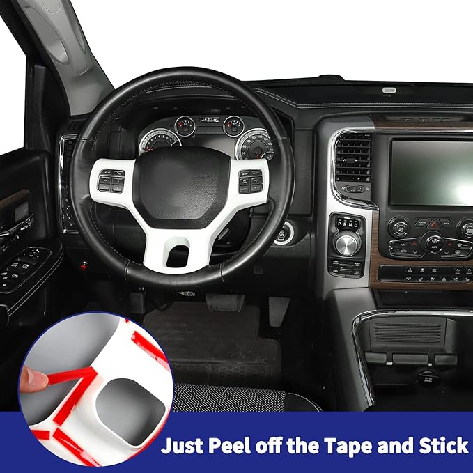Hoolcar Interior Steering Wheel Cover ABS Trim for 2010-2017 Dodge RAM 1500 Accessories, White