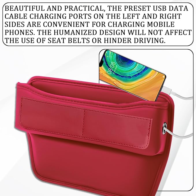 msyuusr Luxury Car Organizer, Rectangular Leather Storage Box, Red, 3 Compartments, Stable & Waterproof, 8.26 x 1.48 Inches