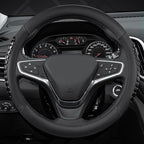 West Llama Nappa Leather Car Steering Wheel Cover Gel Massage,Cool in Summer,Universal 15 inch(Black-Standard Size)