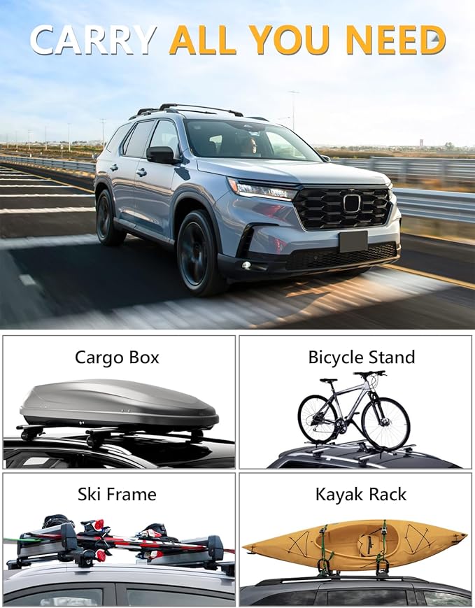 Tuyoung 300lbs Lockable Roof Rack Cross Bars Compatible with Honda Pilot 2023-2026 Sport TrailSport Touring Elite with Raised Rails (Not for LX & EX-L),Heavy Duty Aluminum Roof Crossbar Luggage