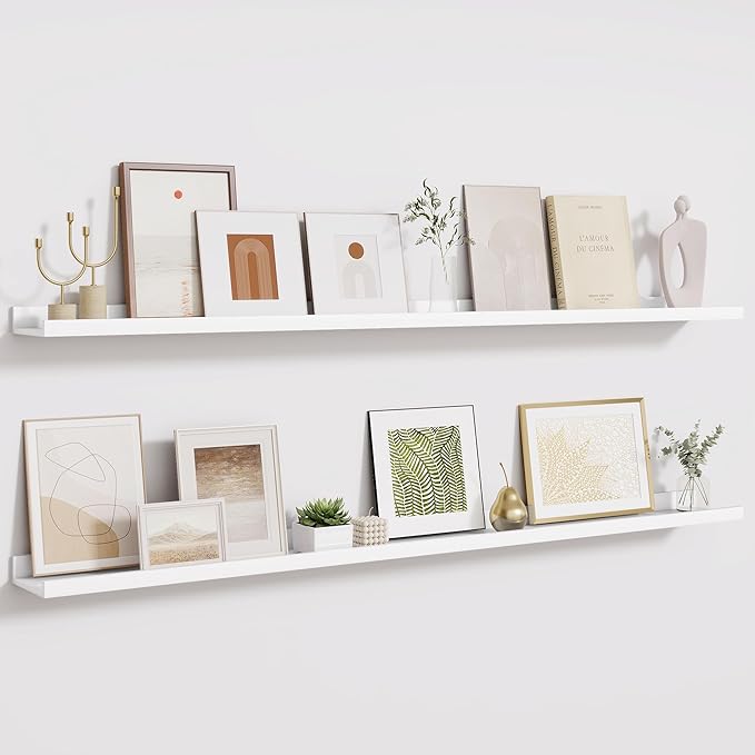 Fun Memories Picture Ledge Shelves Set of 2-55 Inch Shelves with Lip - Large Nursery Bookshelf for Storage - Floating Shelf W