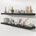 72 Inch Floating Shelves | 12 Inch Deep Black Floating Shelves Set of 2 | 72" W x 12" D Rustic Black Wood Wall Shelves for Ba