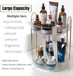 Rotating Makeup Organizer Countertop 2 Tier Lazy Susan Trays Clear Skincare Perfume Storage for Bathroom Counter Vanity, Tran