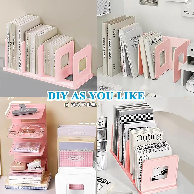 SAYEEC Desk File Sorter Vertical Desktop File Folder Organizer 4 Section Plastic Book Holder Adjustable Shelf Dividers Closet