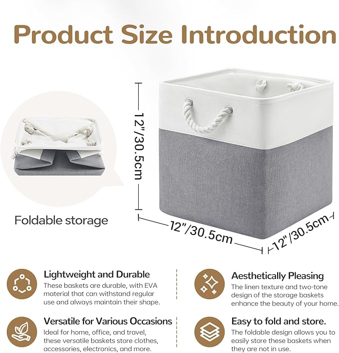 12 x 12 Inch Cube Storage Bins, 4 Pack Fabric Storage Basket with Handles, Foldable Boxes Organizer for Shelf Baskets for Hom