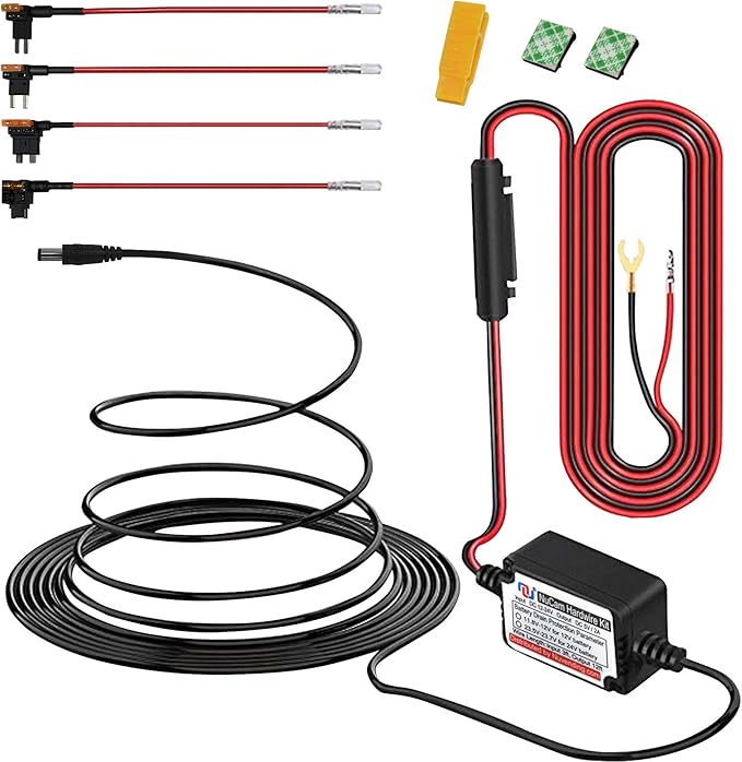 15ft Car Dash Cam Hardwire Kits,DC 5.5mm Head Charge Cable Tools w. Mini(ACS)/LP Mini(ACN)/ATO(ATC or ACU)/Micro2(ACZ) Fuse for NuCam WR & Galaxy Projector etc