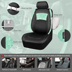 CAR PASS Universal Mint Leather Lace Car Seat Covers Full Set for Women Girls, Waterproof Car Floor Mats Carpet, Glitter Stee